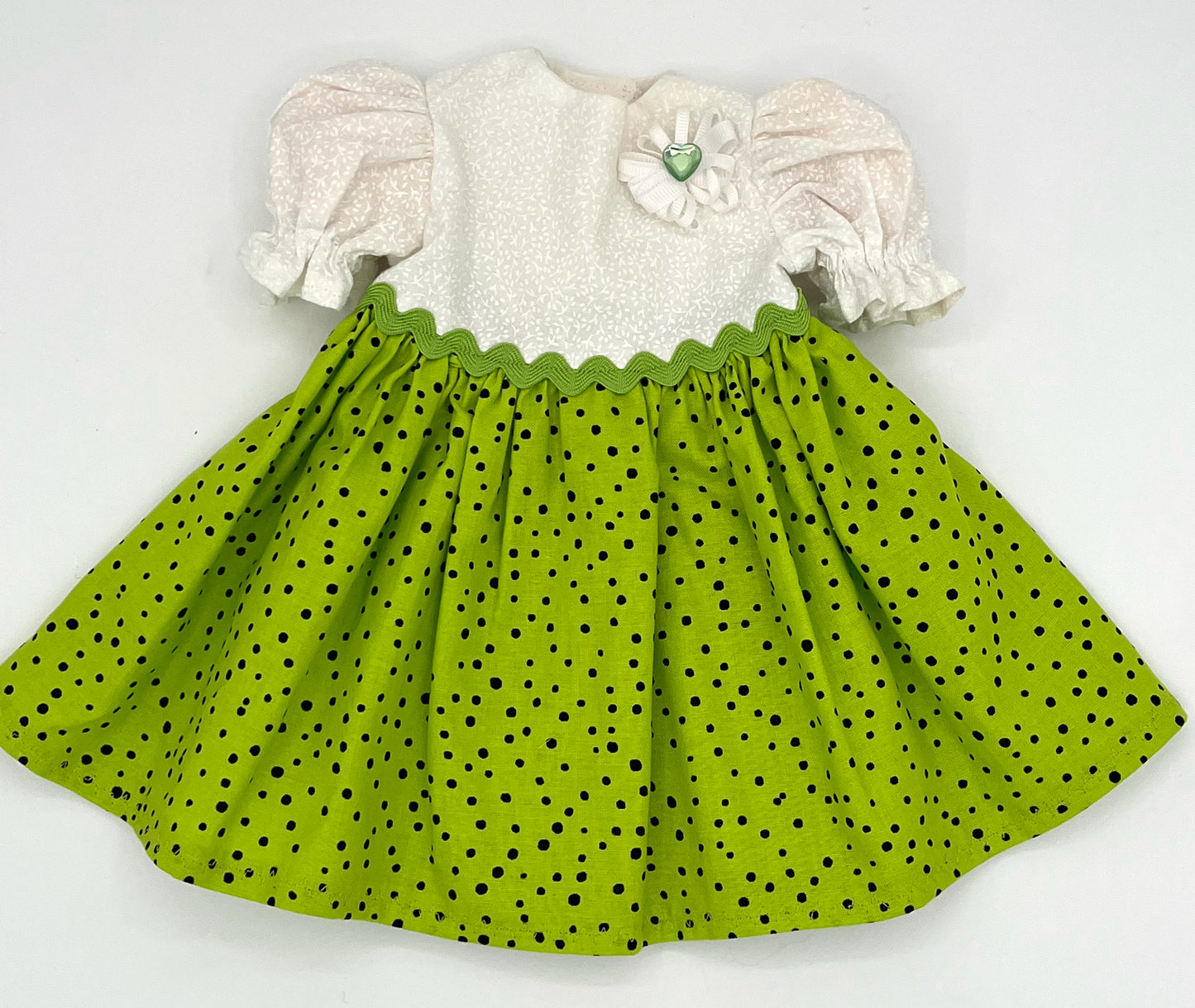 Lime Green Dotted Dress with Sleeves for 18" Doll