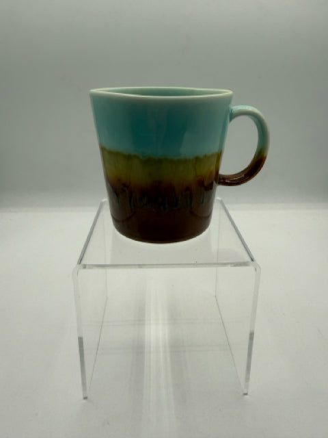 Three-toned Brown, Gold & Turquoise Blue Porcelain Mug