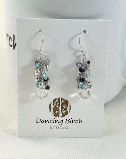 Shades of Blue & Green & Sterling Silver Waterfall  Earrings