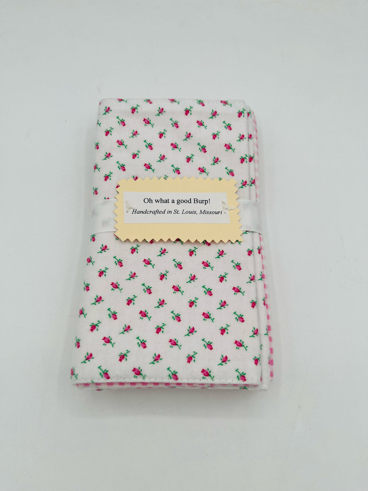 Tiny Rose Bud & Pink Gingham Burp Cloth Set of 3
