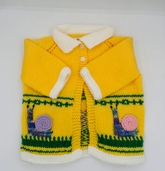 12-18 M Yellow Acrylic Snail Knit Cardigan