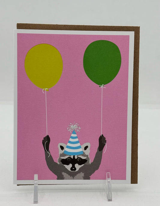 Balloon Raccoon Birthday Card