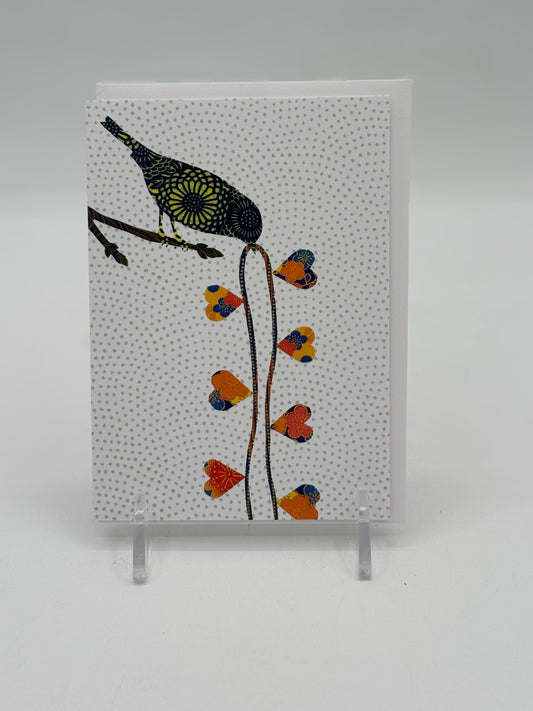 Bird and Worm with Hearts Card