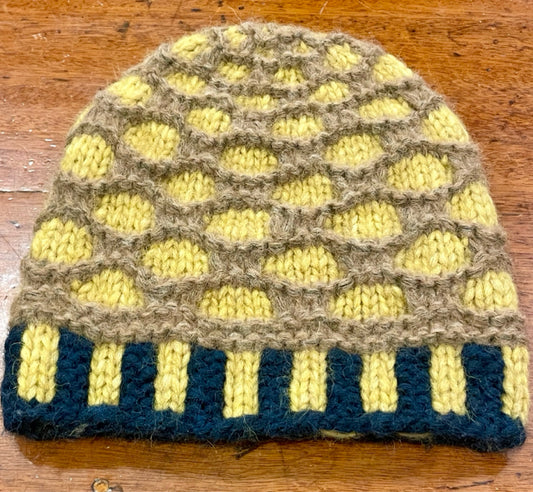 Adult S/M Navy and Mustard Cashmere Honeycomb Beanie