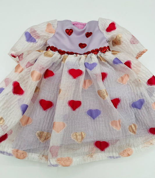 Sheer Heart Dress w/Purple Underskirt and Red Heart Trim for 18" Doll
