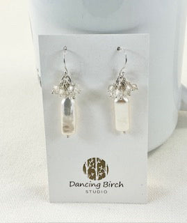 Biwa Pearl with Zircon & Sterling Silver Earrings