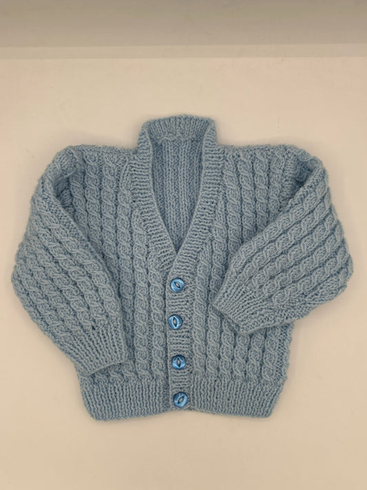 6-12 M Blue Acrylic Knit Cardigan with Cables