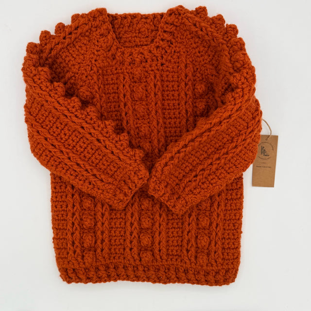 2 Y Pumpkin Acrylic Crochet Pullover with Bobbles