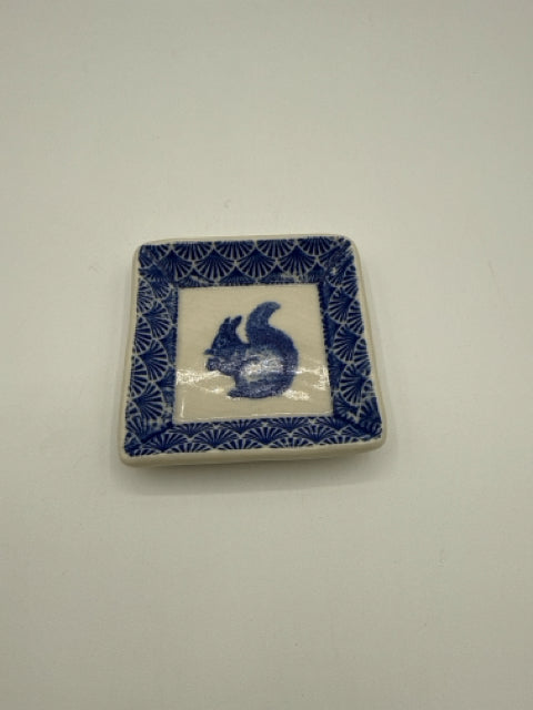 Square Porcelain Trinket Dish With Squirrel