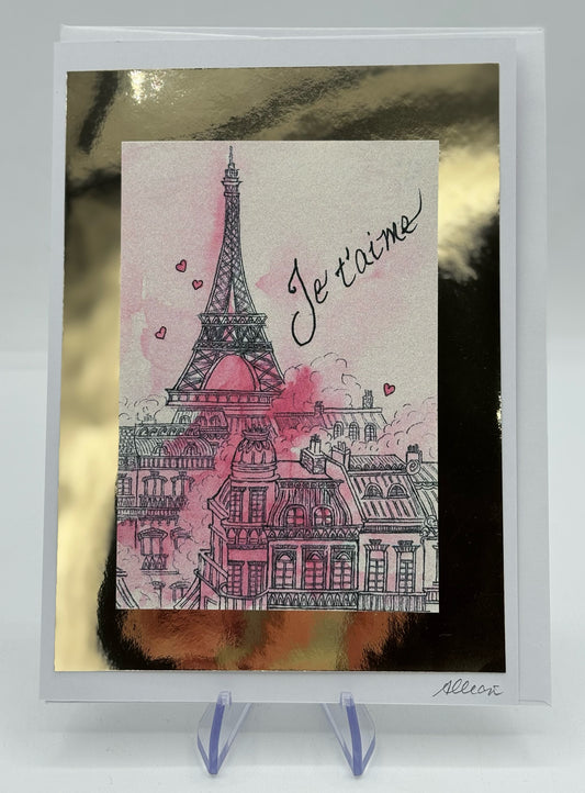 Gold Eiffel Pink Valentine's Card