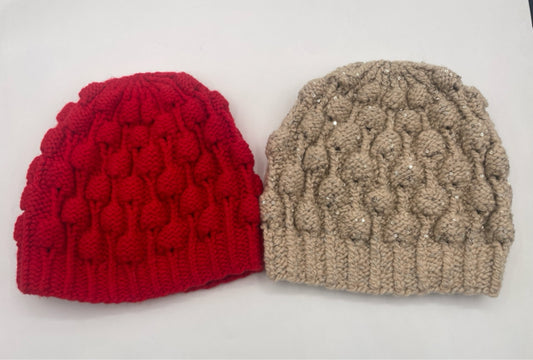 M/L Cashmere and Wool Acorn Bobble Knit Hat