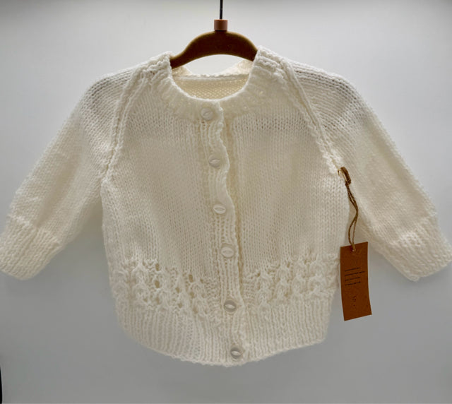 3-6 M White Acrylic Cable Knit Cardigan