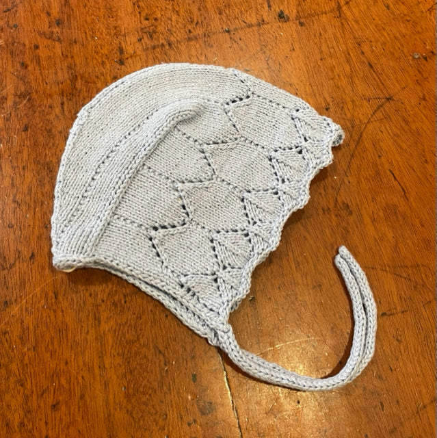 3-6 M Cotton Lace Knit Baby Bonnet with Tie