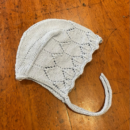 3-6 M Cotton Lace Knit Baby Bonnet with Tie
