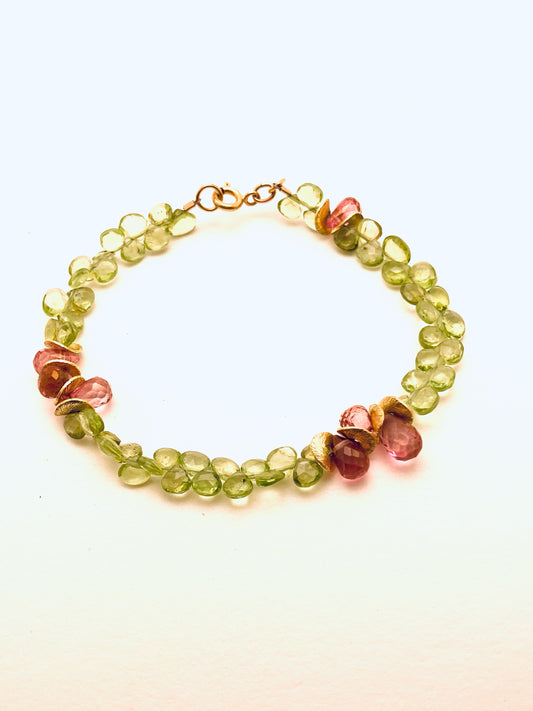 Signature Peridot with  Pink Topaz Cluster Bracelet