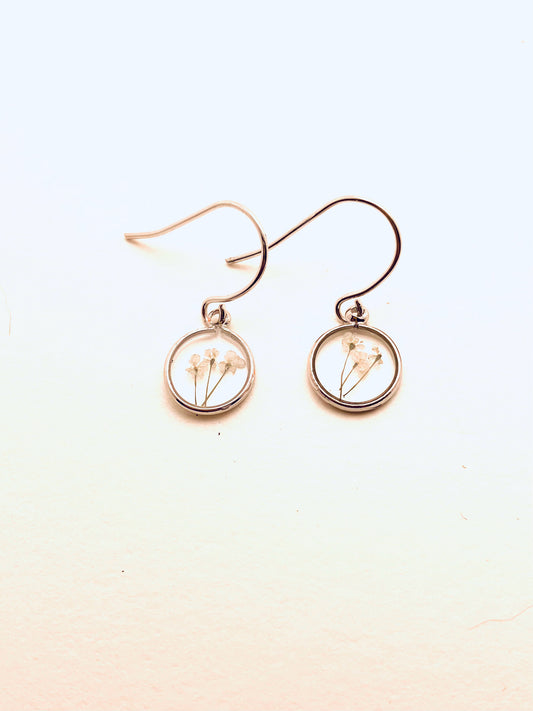 Round, Dried Pressed Wildflower Earrings
