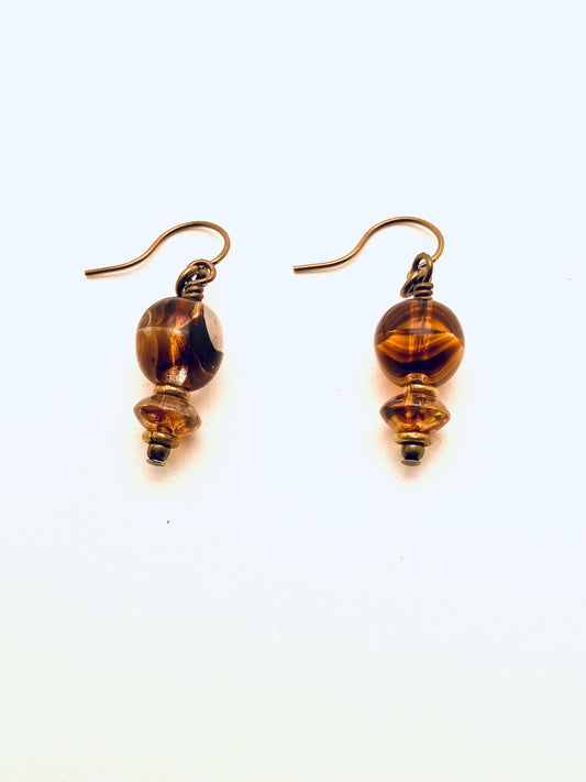 German Glass Earrings, Amber Color