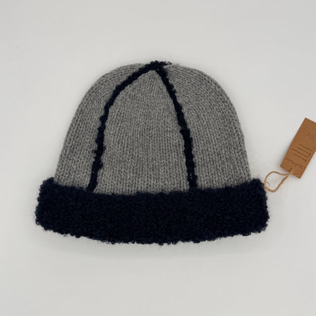 Adult M Grey and Boucle Trim Black Cashmere Hat