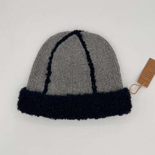 Adult M Grey and Boucle Trim Black Cashmere Hat
