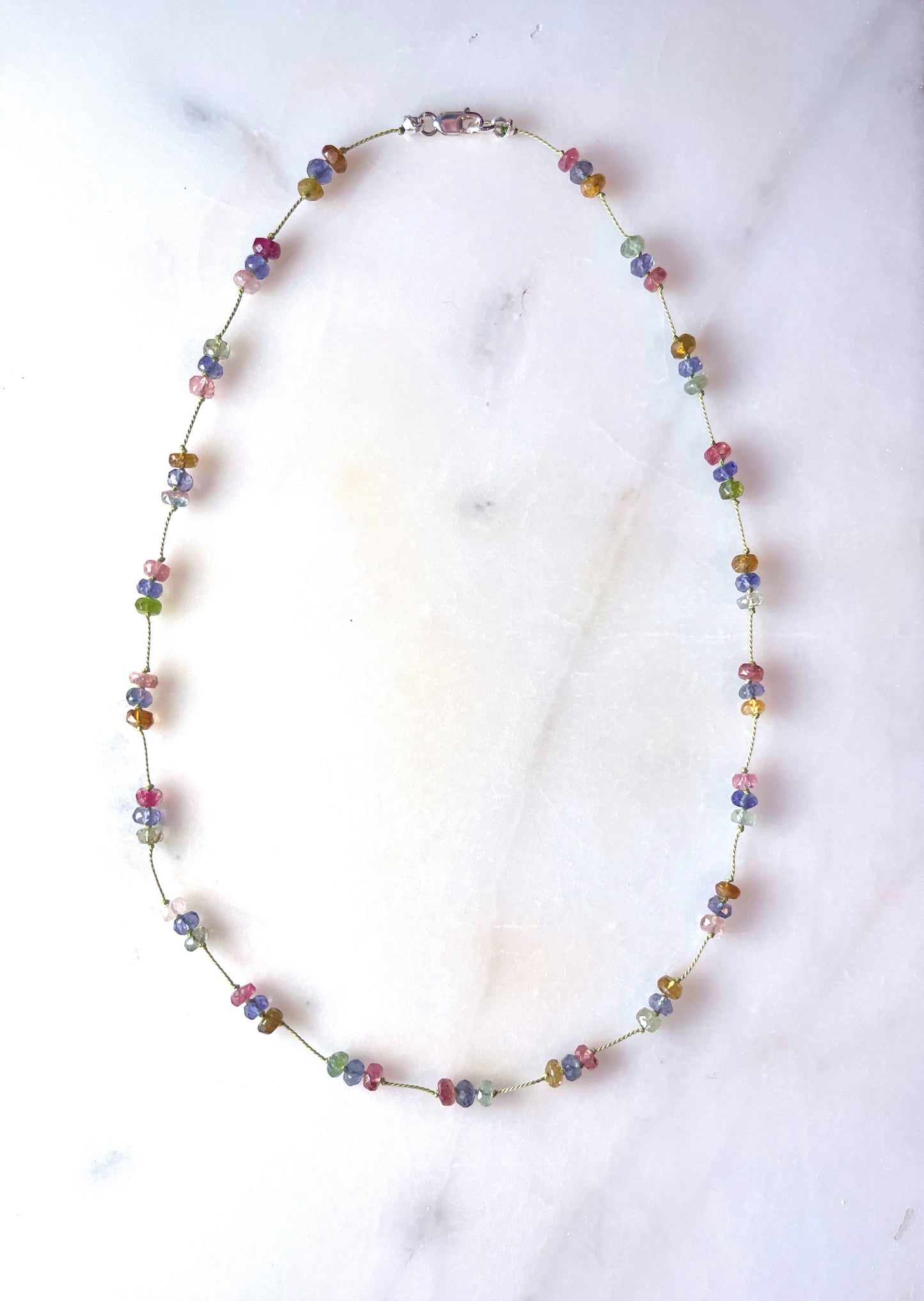 Iolite and Tourmaline Trios Knotted Necklace