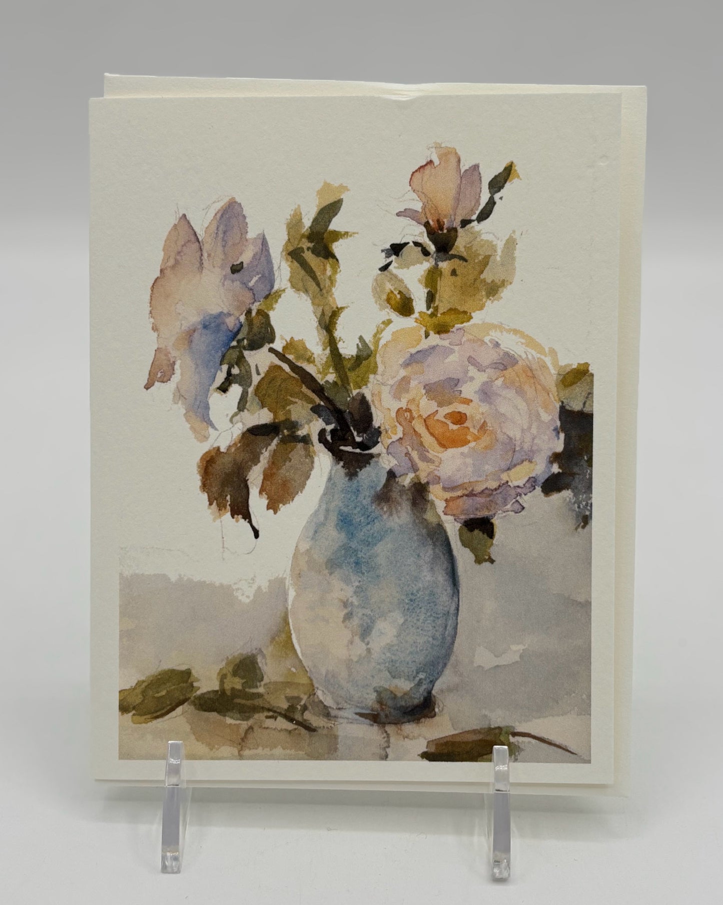Watercolor Peonies in Blue Vase Card
