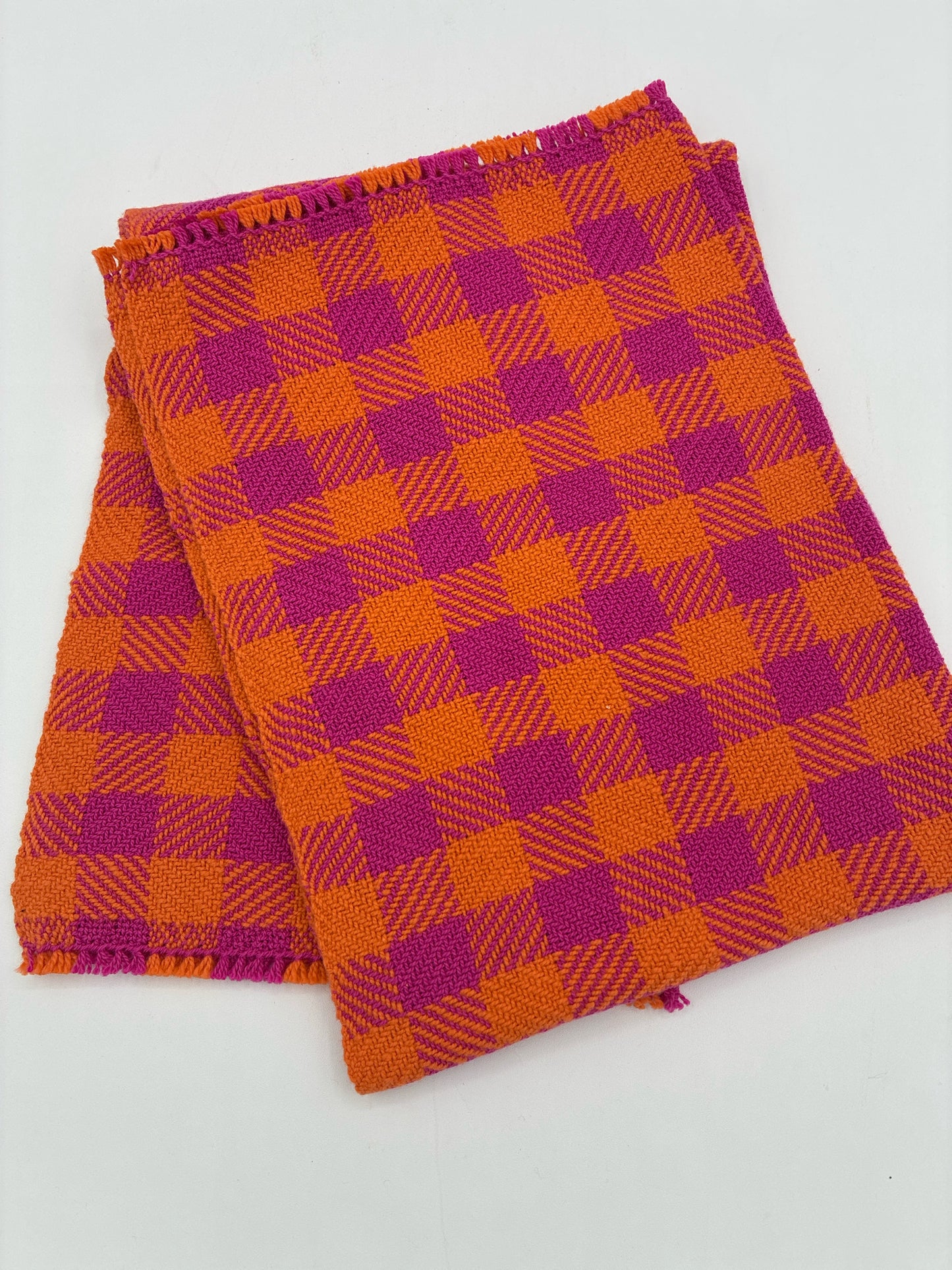 Hand Woven Checkerboard Towel - Orange & Magenta