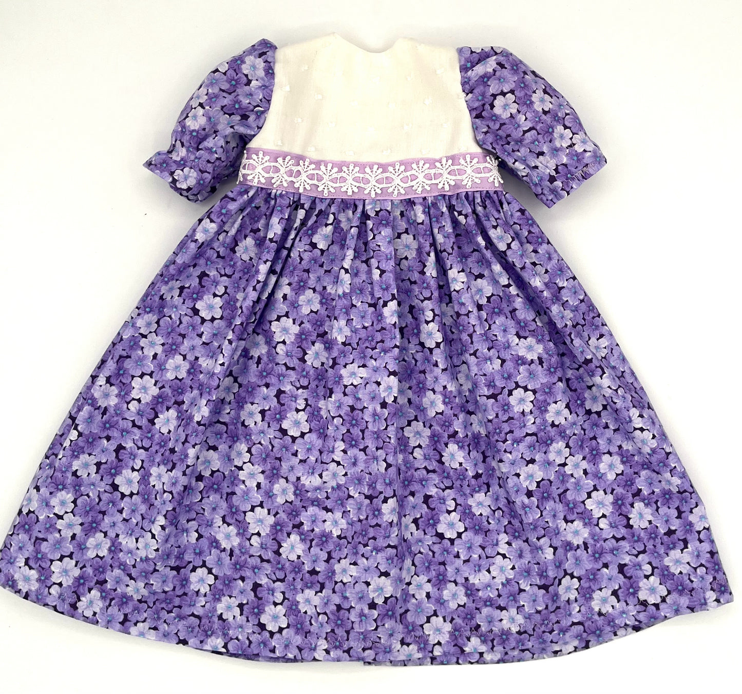 Short Sleeved Purple Long Dress with White Eyelet top for 18" Doll