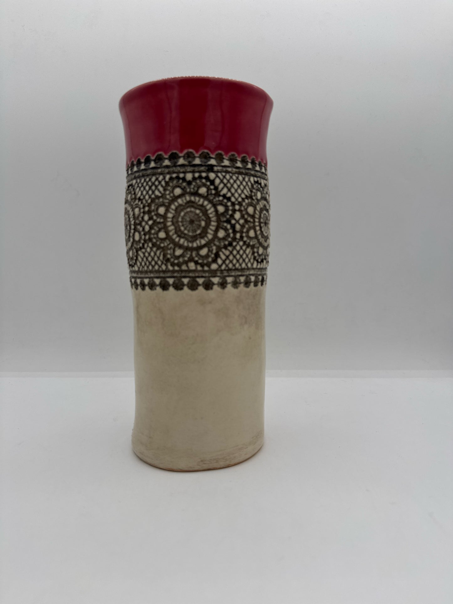 Porcelain Lace Vase with Red Rim
