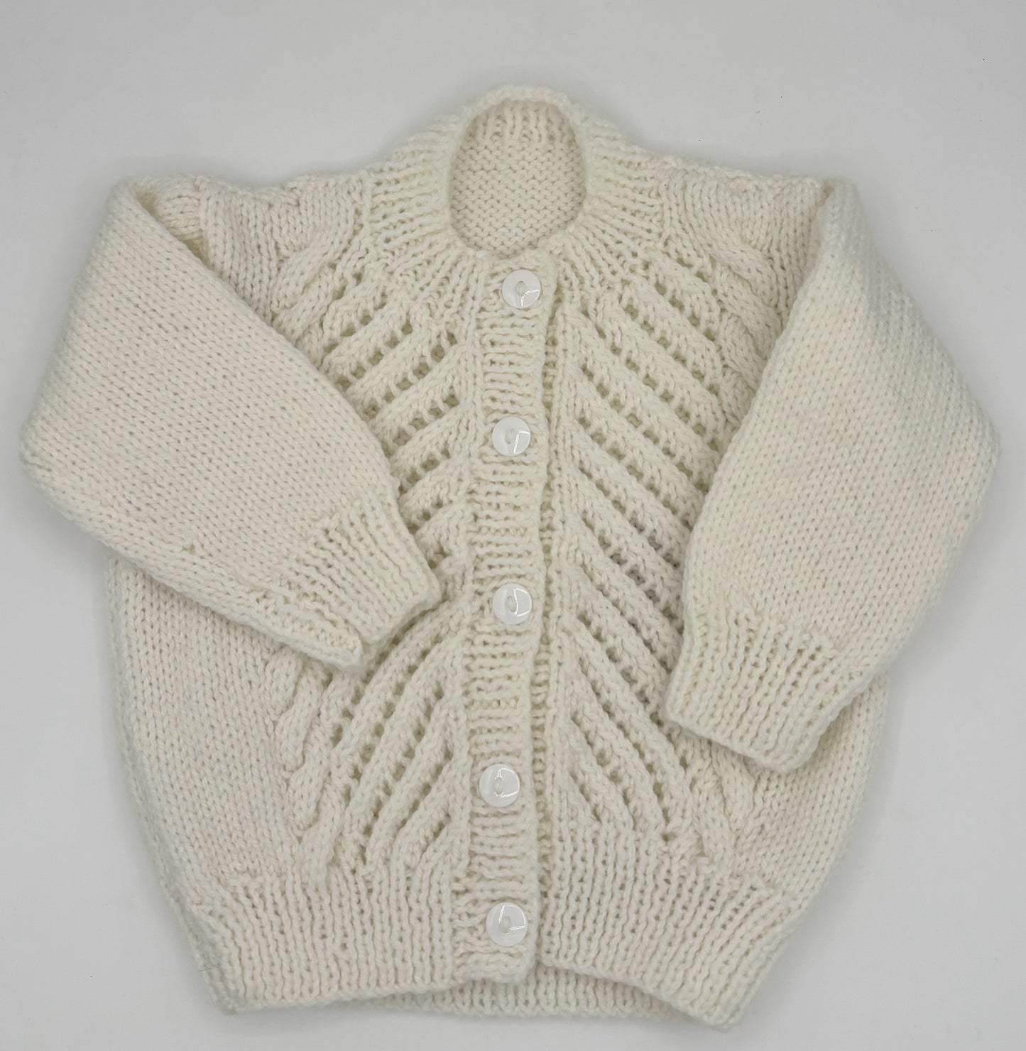 6-12 M White Acrylic Knit Cardigan with Lace Panels