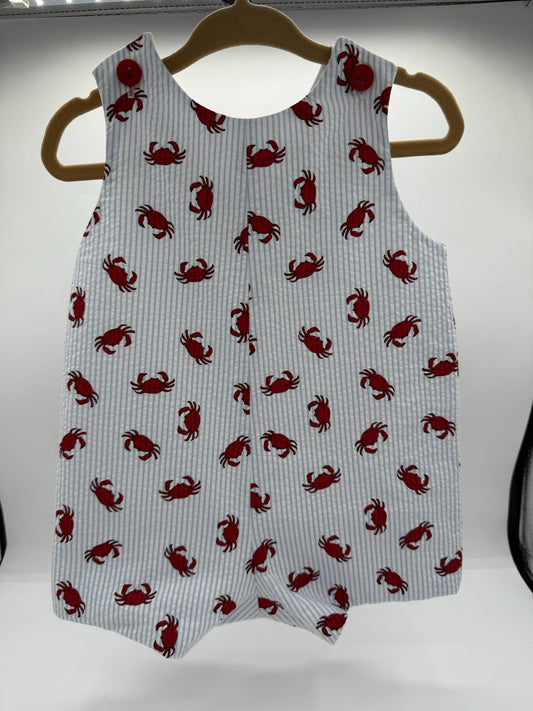 18 M Romper - Seersucker Blue w/Red Crabs