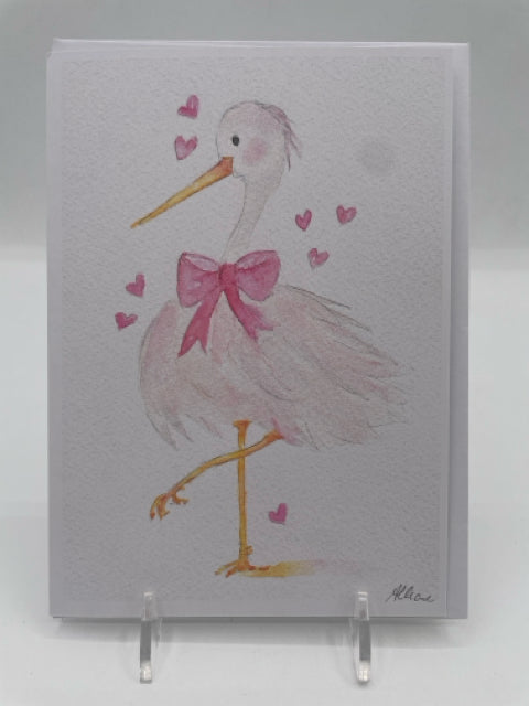Pink Stork New Baby Cardnew