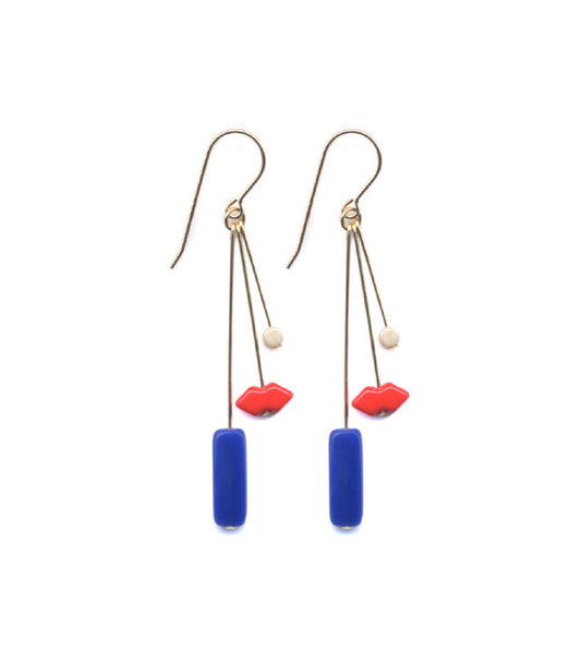 Red Lip Cluster Earrings