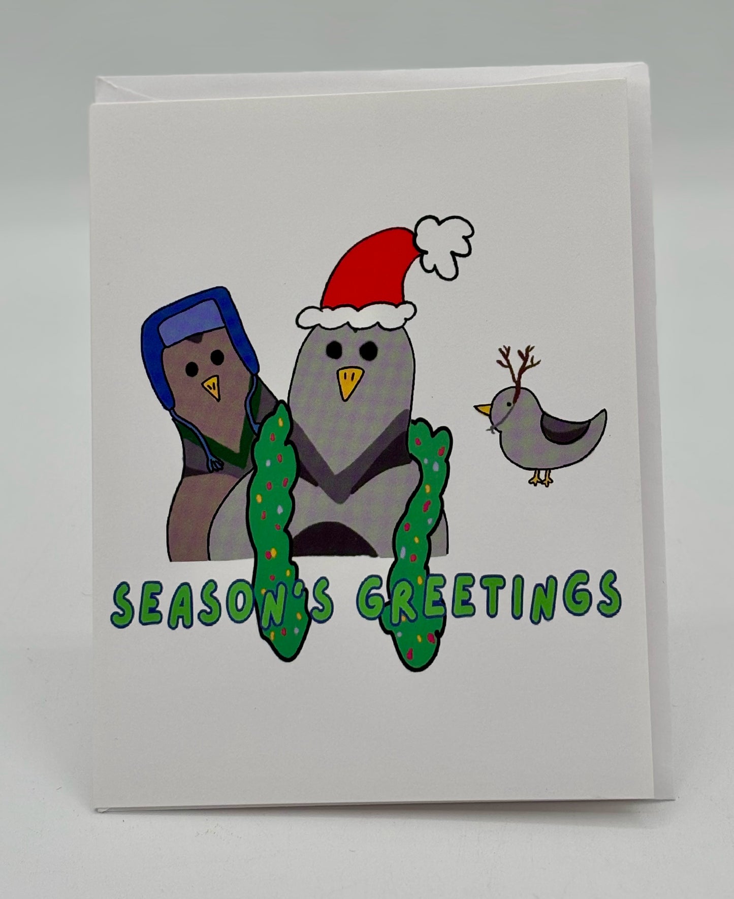 Pigeons Seasons Greetings Christmas Card