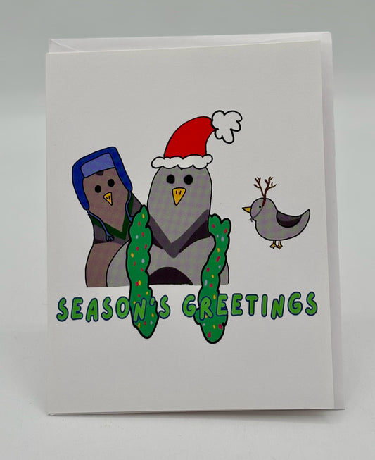 Pigeons Seasons Greetings Christmas Card