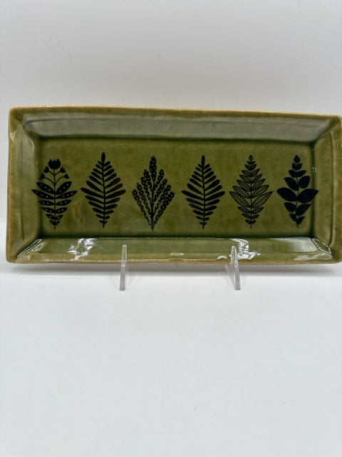 Olive Green Tray with Botantical Rhomboids