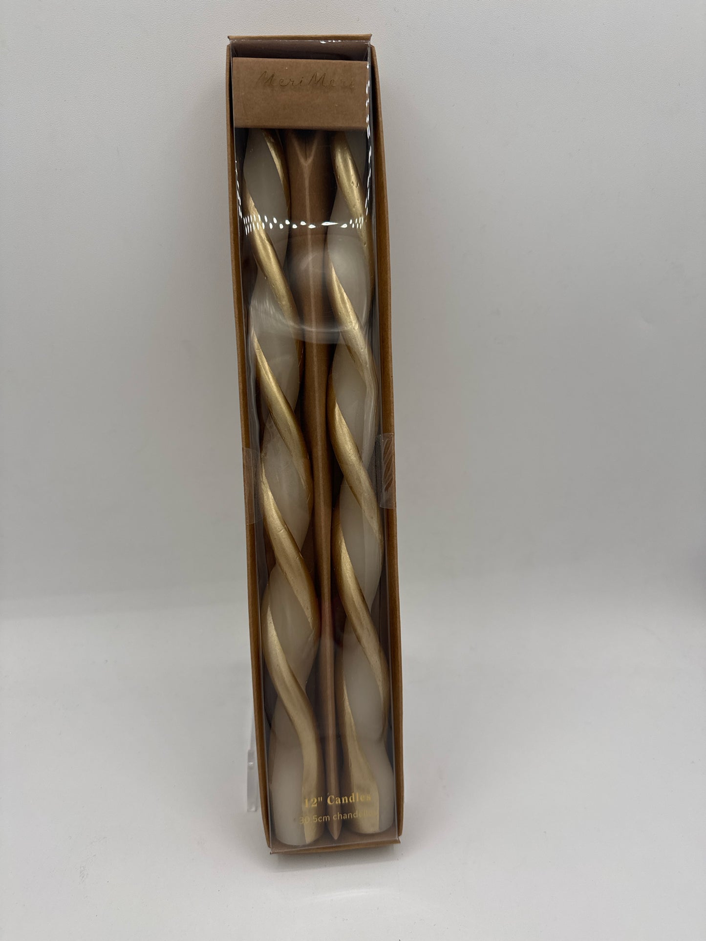 Boxed Set of Gold and White Striped Candle (2)