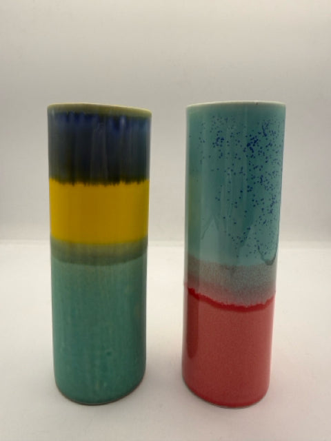 Assorted Multi-toned Large Cylinder Porcelain Vases