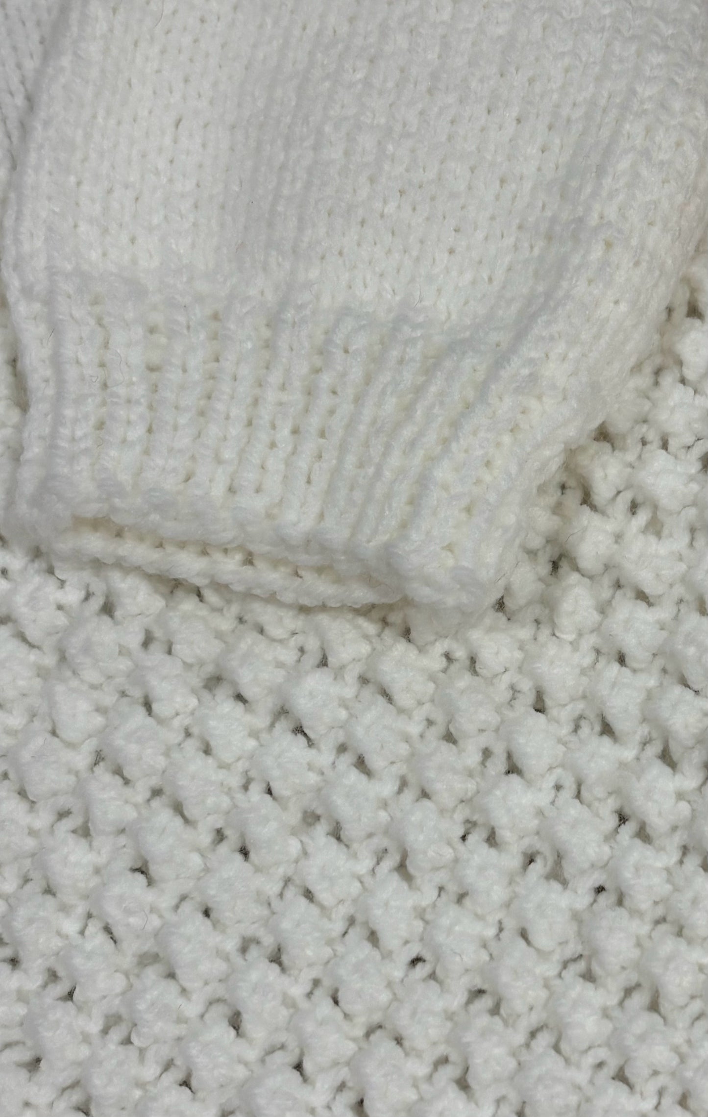 12 M White Acrylic Bobble Knit Jacket & Beanie