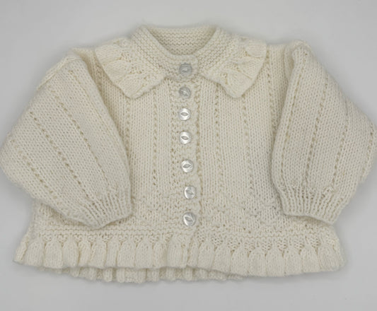 6-12 M White Acrylic Knit Cardigan with Peplum