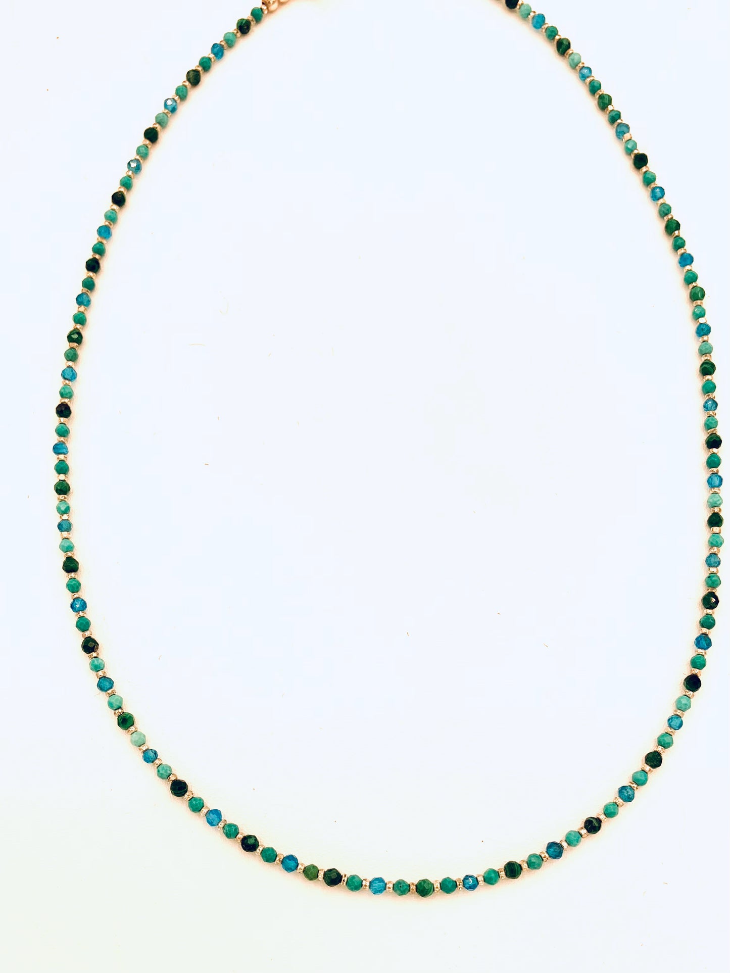 Turquoise, Malachite, Teal Apatite Hill Tribe and Sterling Silver Necklace