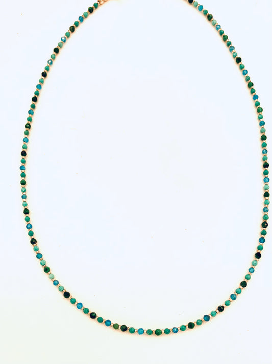 Turquoise, Malachite, Teal Apatite Hill Tribe and Sterling Silver Necklace