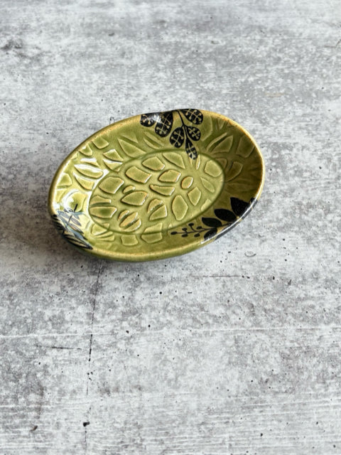 Green & Black Oval Trinket Dish