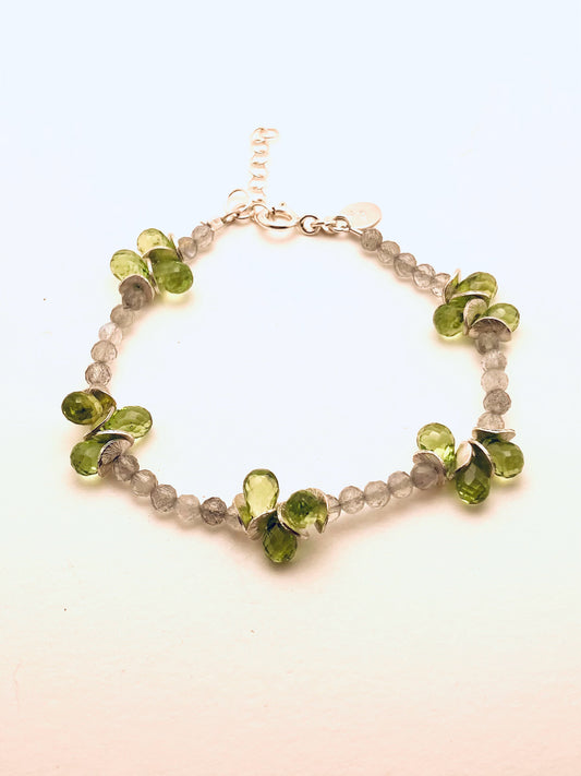 Labradorite Bracelet with Peridot Clusters