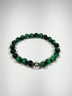 Green Tiger's Eye Bracelet with Sterling Silver Bead