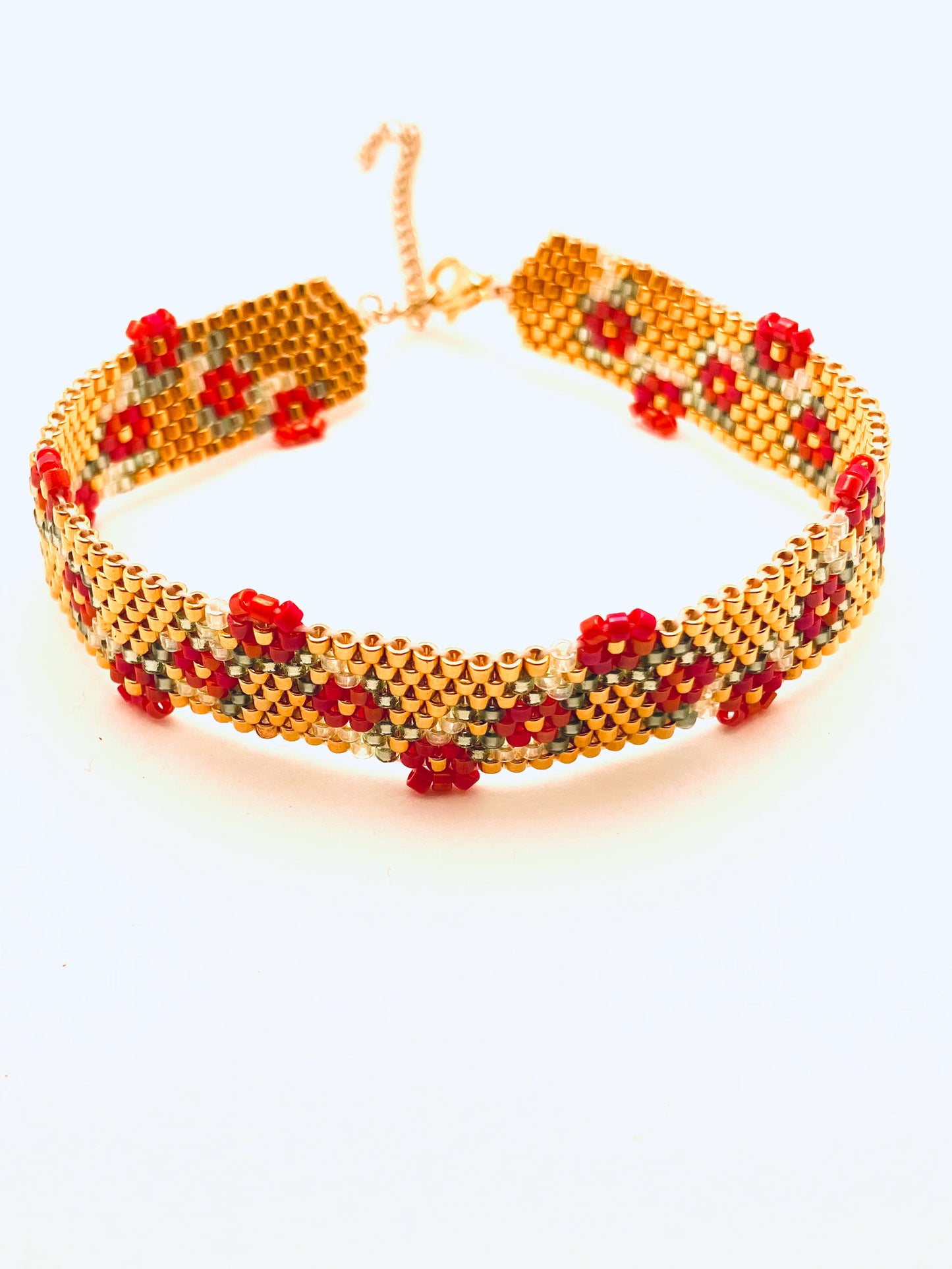 Beaded Garland Bracelet, Red and Gold