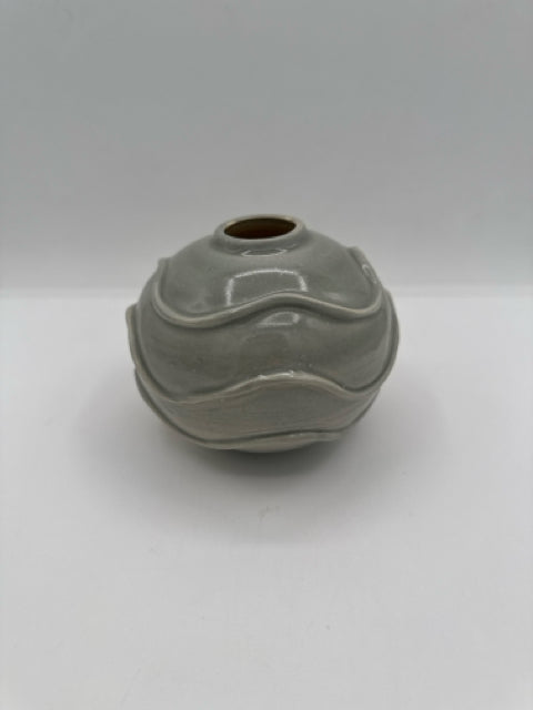 Light Blue Handmade Round Textured Stoneware Vase