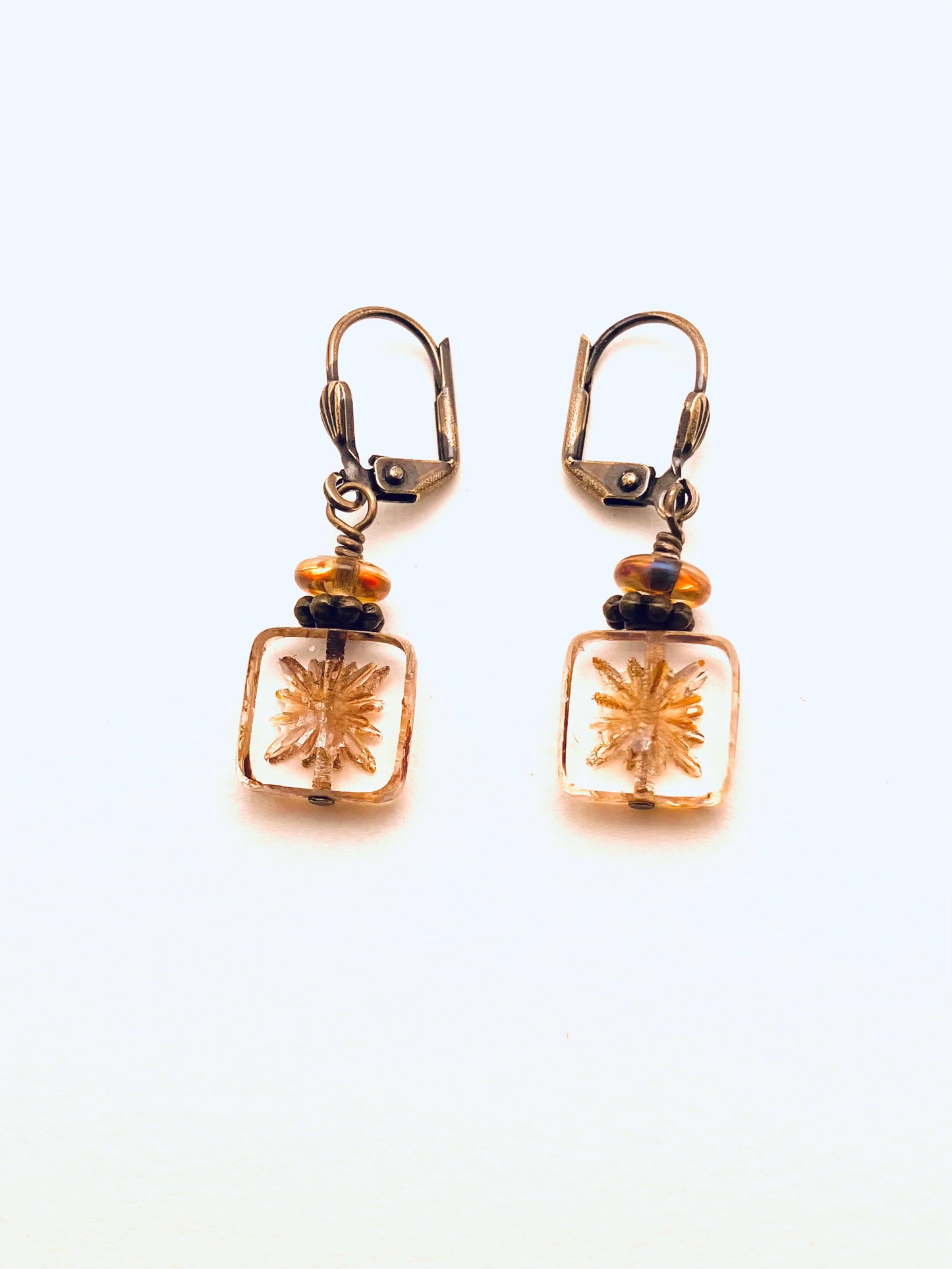 Czech Glass Earrings, Clear Square