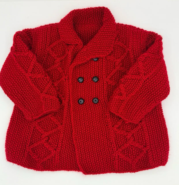 1-2 Y Red Acrylic Knit Double Breasted Jacket