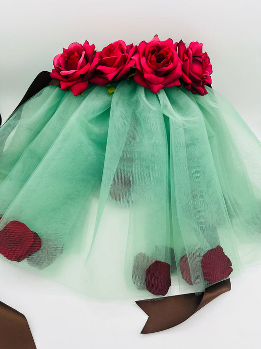 13" Petals Belted Tutu in Sage with Roses