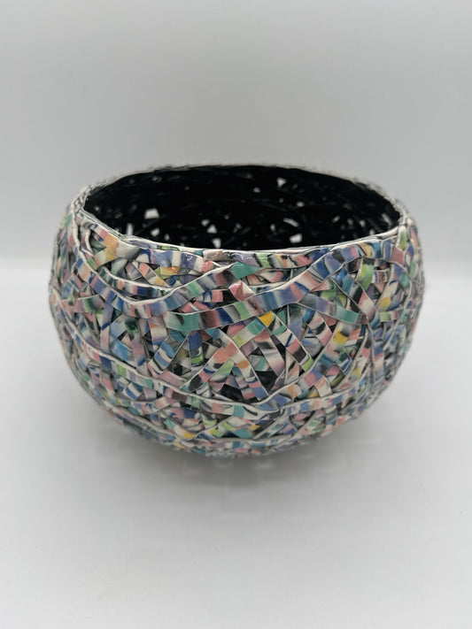 Multi-Colored Tangle Basket with a Black Interior